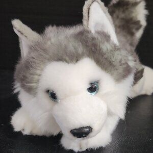 Aurora Miyoni-11 Husky Lying Plush Toy Medium Gray Stuffed Husky Dog